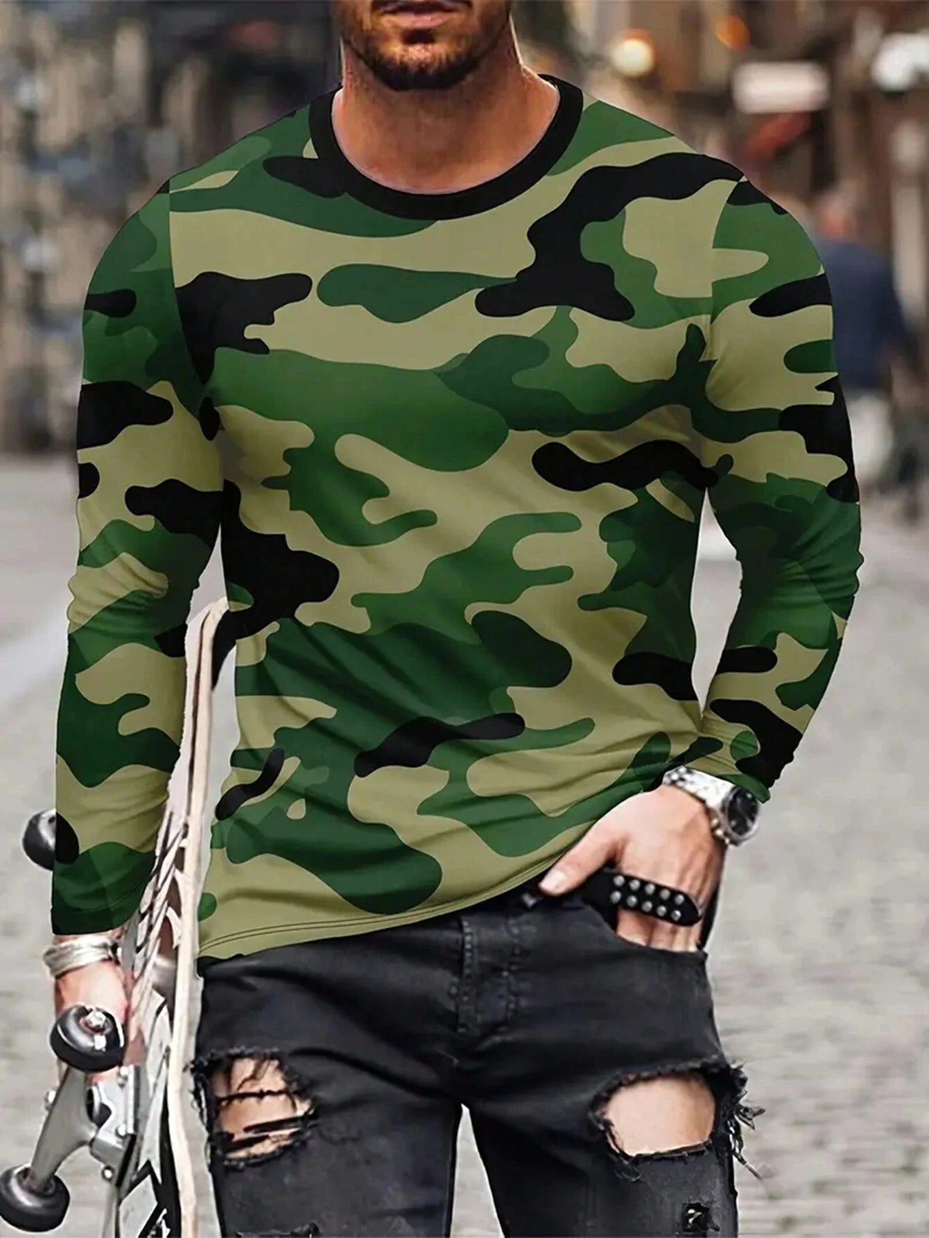 Mens Long Sleeve Camo Shirt