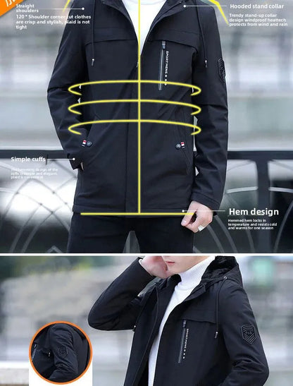 Men's Mid-Length Winter Fleece-Lined Casual Jacket Winter